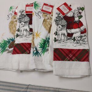 HOLIDAY TIME WHITE-RED-BLACK-GREEN KITCHEN TOWELS 4 HOLIDAYS SZ: 15”x 24” NWT